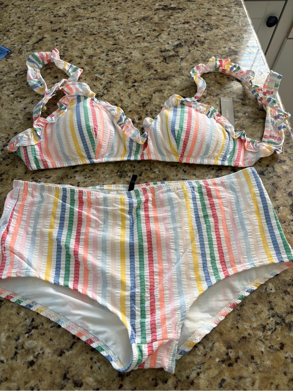 J. Crew Multicolor Striped Ruffle Two-Piece Bikini